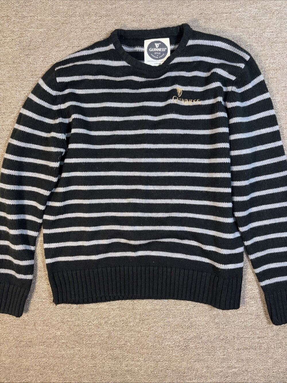 Men’s Guinness Striped Sweater Embroidered Large 23x27